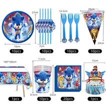 New Cartoon Sonic Party Supplies Boys Birthday Disposable Tableware Set Paper Plate Cup Napkins Baby, 8sets