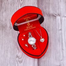 여자 팔찌 시계 세트 골드 크리스탈 디자인 목걸이 귀걸이 반지 여성 쥬얼리 쿼츠 발렌타인 데이 선물