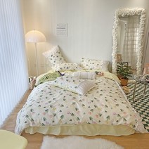 단선레브 레이스 주름 시리즈 침대 스커트 세트 --침대 스커트+이불 커버+베개 커버
