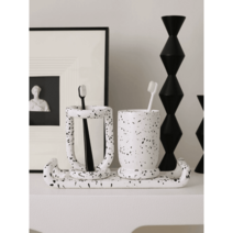 양치컵세트 칫솔거치대 치약걸이 도자기, 블랙 트레이 1개 + 양치컵 2개