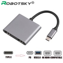USB 멀티 허브 충전 C 타입 포트 HDMI 썬더볼트 type 노트북 유에스비 3.0 4k hd usb c 듀얼 hdmi 호환 87w pd usb 3 0 디스플레이 듀얼 c