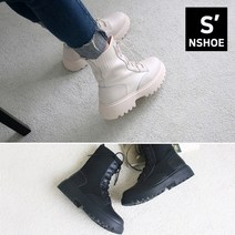 여성 니트 소가죽 콤비 미들 플랫 워커 빅사이즈 225-270