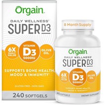 미국직구 오르가인 슈퍼 비타민 D3 서플먼트 5 000iu (125mcg) 메인테인 더 나은 업저브 자연유래 올리브 오일 - 8개월 서플라이 (소프트젤 240개), 수량, 상세참조