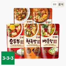 샘표 한식 찌개 양념 9팩 골라담기 순두부 매운탕 청국장 강된장 부대찌개, 4. 매운탕 찌개양념 3팩, 1. 청국장 찌개양념 3팩, 5. 한우사골 부대찌개양념 3팩