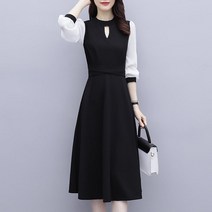 Momolatti 여성용 슬림한 허리 배색 롱 쉬폰 플레어 원피스 몸매를 가꾸다