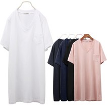 쁘니걸 헤이즐V넥 빅사이즈 여성의류 브이넥 티셔츠 면 여름 반팔 무지 주머니 심플 데일리 반소매