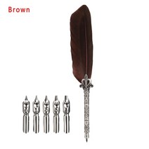 만년필선물의미 입문 쓰는법 각인 파우치 케이스 잉크 충전 1 set multicolor retro quill dip pen turkey feather pen quill 5 펜촉, 갈색