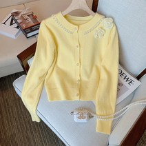 핫핑크니트 여성니트티 예쁜니트 여성용 스위트 펄 플라워 스웨터 니트 카디건 빈티지 긴팔 핑