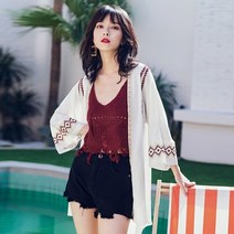 지니스토리 스커트와 목도리 여름 에스닉 스타일 탑 2021 새로운 여성 비치 요정 태양 보호 카디건 얇은 겉옷