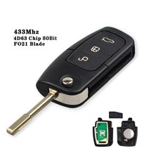 튜닝용품 차량 자동차 KEYYOU-3 버튼 433MHZ 4D60 칩 원격 키 포드 퓨전 포커스 몬데오 피에스타 갤럭시 FO21 블레이드 자동 플립, 4D63 Chip 80Bit