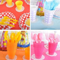 유치원 예쁜칼라 플라스틱 일회용 포크10P 키카 놀이방 키즈카페 놀이동산, 핑크