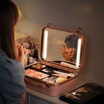 LED 메이크업 가방 조명 화장품 수납백 다용도 거울, 사쿠라 핑크 15인치 내장 배터리