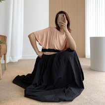 요시아나 [세일] [당일발송] 배색 날개소매 플리츠 롱 원피스 -2컬러