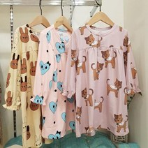 모이모이깜피포근한잠이솔솔수면원피스잠옷브라운캣리본하트트윈래빗