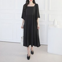 마더라이크 임산부 마리아 사각넥 프릴 롱 원피스