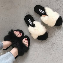 여성용 크로스 퍼 털 슬리퍼 sn804