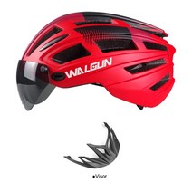 자전거 헬멧 walgun mtb mountain bike helmet l with led light goggles lens sun visor road bike safety, 레드-1 렌즈, l