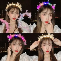 [KT알파쇼핑]스벤 LED 불빛 깃털 천사링 머리띠 축제 인싸템, 옵션3/FREE