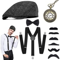 Wearxi 20s 액세서리 남성용 개츠비 모자 남성용 의상 교정기 마피아 의상 세트 갱스터 모자 넥 루프 회, 한개옵션0