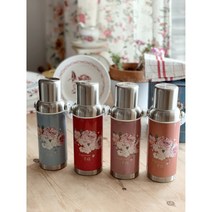 레트로 스틸 플라워 손잡이 보온병, 레드