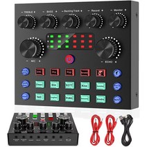 음향믹서 dj장비 10개의 음향 효과 3개의 입력 마이크 입력이 있는 pc 컴퓨터 iphone 방송 v8s 사운드 카드용 라이브 스트리밍, 검은 색