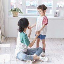 배색러브 반팔 엄마와아기 21B02WK/패밀리룩 가족사진의상