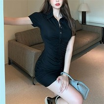 셀러허브_여성트랜드패션 루비시 셔링 스키니 카라 미니 원피스