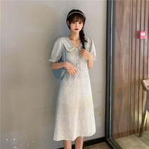 K.ONLINE SHOPY1050604 꽃무늬 롱원피스 카라넥 벌룬소매 절친룩 루 원피스 하객룩 쉬폰원피스 뷔스티에원피스 트위드원피스