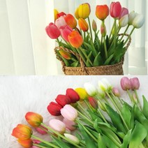 망고통통-1단(5송이) 망고 튤립 조화 생화같은 조화 인테리어 소품 꽃조화, 화병(대-높이 25cm)