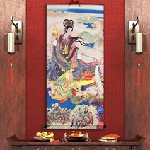 나무 조각품 정원 조각품 브론즈 조각품 구천의 도교 여신의 초상화 절묘한 종교 비단 두루마리 장식 그림, 스타일 b, XL