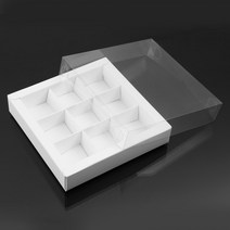 9칸 초콜릿 마카롱 상자 발렌타인데이 선물상자 포장박스 투명뚜껑 케이스, 화이트소가죽10개