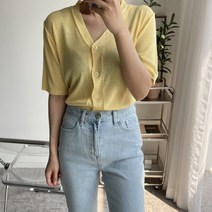 오오엘 여성용 여름 베이직핏 하프 레이디 5부 반팔 가디건