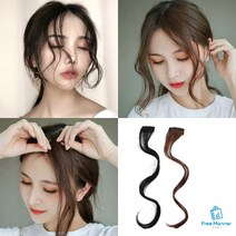 옆머리 만들기 S컬 똑딱이 부분가발 3P 부족한 머리숱 볼륨감 웨이브옆머리 잘라서 만드는 똑딱핀 가발 헤어피스 여신머리, 3개, 내추럴블랙
