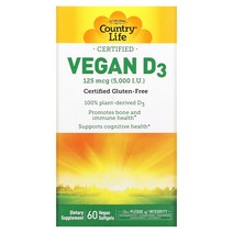 Country Life 비건 인증 D3 125mcg(5 000IU) 비건 소프트젤 60정