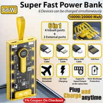 AASHZY 아이폰 삼성용 200000mAh 보조베터리 고속 충전기 휴대용 66W 배터리, YELLOW 10000Mah Power Bank