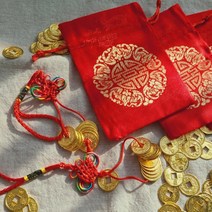 황금엽전꾸러미 빨간복주머니 세트 행운 대박 소원