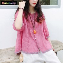 퀸앤조이 청초한 자수 7부 린넨 블라우스***판매자 SSK무역***