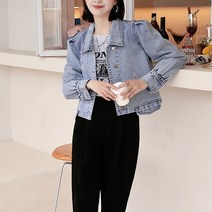 넷투넷코리아 여성 크롭 청자켓 심플 아우터 기본 데일리 데님점퍼