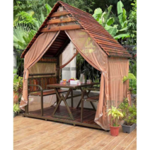 정원 원두막 정자 테라스 안뜰 지붕 통나무집 주택, 오두막 (테이블 포함)