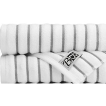 Black White Brands 브라질리언 해변/수영장/목욕 타월 궁극의 흡수성 럭셔리 XL 91.4x177.8cm36x70인치 100% 면 웨이브 2개 화이트 폴리 핀스트라이프, Charcoal Gray_2