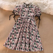 Lijuan승무원 여성 여름 버블 짧은 소매 꽃 드레스 루스 인형 빈티지 일본 스타일 가운 캐주얼 Boho 레이스 중공