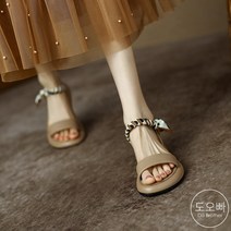 도오빠 여성 가죽 샌들 라운드 토오픈 스카프 밴딩 쿠션 도트 로우힐 무지 가벼운 편한 여름 여자샌들