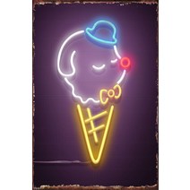 카페 네온 사인 조명 간판 네온 아이스크림 금속 기호 주석 판 벽 장식 룸 장식 레트로, 밝은 회색, 40x30cm