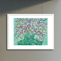 [그림닷컴] 제주생활의 중도 (150 Editions) Pink Flower Bird 이왈종 판화 액자추가가능, (원목)우드베이지