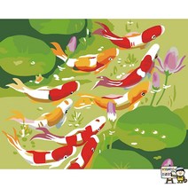 비가토 유화그리기세트 40X50 수면어 구어도 붕어 명화그리기 쉬운그림 따라 아크릴화 선물 집콕 색칠 액자 하기 놀이, 40cmx50CM, diy, G051어동연꽃