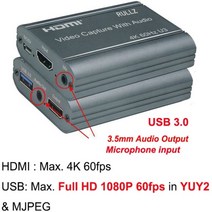 USB 2.0 3.0 4K 루프 아웃 오디오 비디오 캡처 카드 HDMI 녹음 상자 마이크 전화 게임 라이브 스트리밍 스위치 PS4 DVD 카메라, USB 3.0 오디오 U3