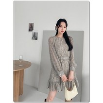 여성스러운 허리 밴딩 봄 플라워 쉬폰 원피스 2컬러
