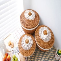 라탄 레이스 뚜껑 바구니-소