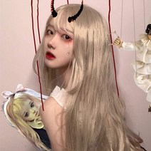 천사 공장 도매 일본식 소프트 소녀 가발 여성 긴 스트레이트 헤어 베이지 화이트 페이스 트리밍 푹신한 현실적인 화학 섬유 가발, 와인 레드