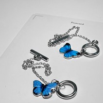 나비팬던트 토글바 체인 컬러나비블루 나비팔찌 써지컬스틸
